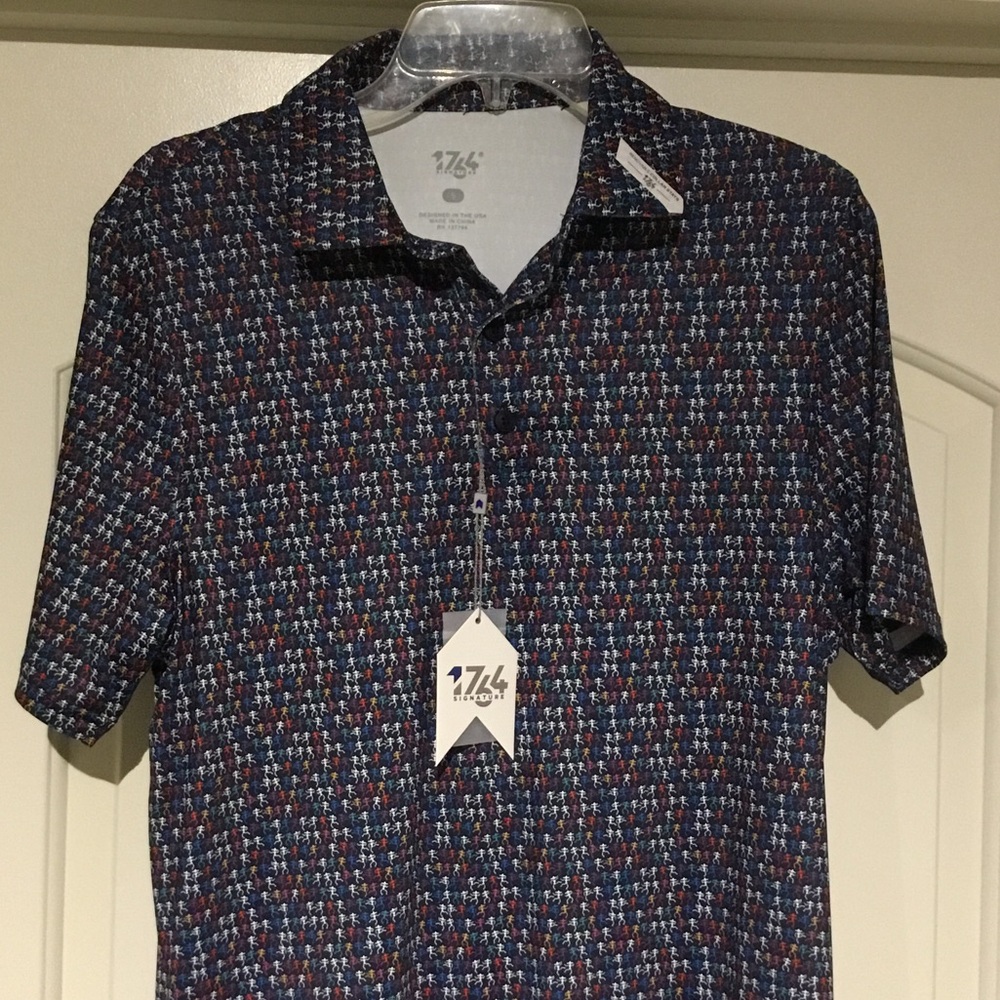1764 Men's Blue Patterned Casual Button Down Shirt